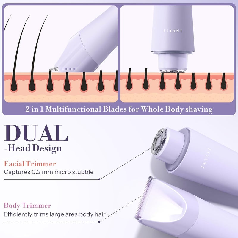Flyant Bikini Trimmer for Women, 2 in 1 Electric Shaver for Women, Pubic Hair Trimmer Waterproof IPX7 with LED, Bikini Razor for Leg Arm Underarm Bikini Area, Teen Girl Gifts - Lavender Dream Purple - Image 2